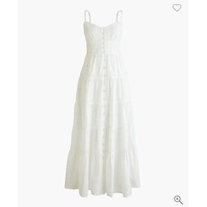 J Crew White Eyelet Tiered Maxi Dress Spaghetti Straps Button Front Size 4